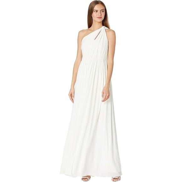 Halston NWT Michaela Jersey White Shirred Gown Women’s Sz 6 - Picture 1 of 6